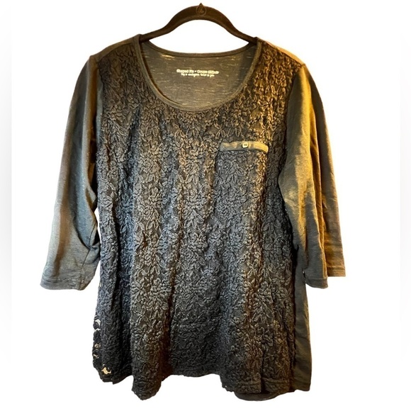 Sale Women’s Top L Black Floral Embroidered Lace 3/4 Length Sleeves - Picture 2 of 11